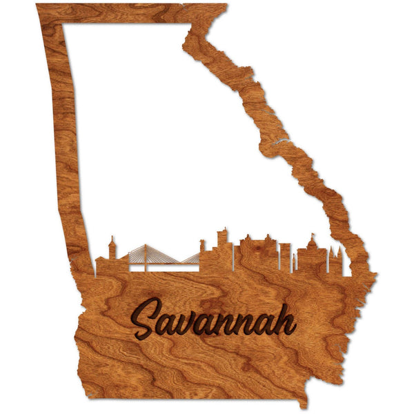 Georgia Skyline Wall Hanging (Various Cities Available) Wall Hanging LazerEdge Cherry Savannah Large