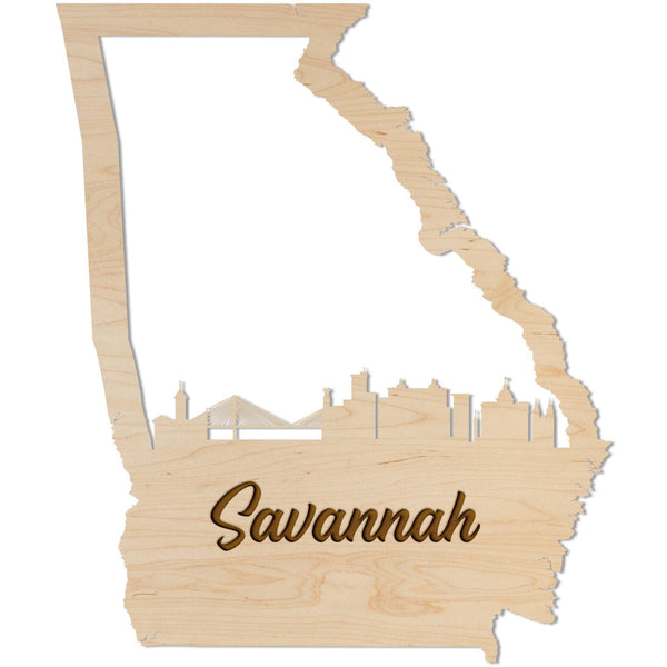 Georgia Skyline Wall Hanging (Various Cities Available) Wall Hanging LazerEdge Maple Savannah Large