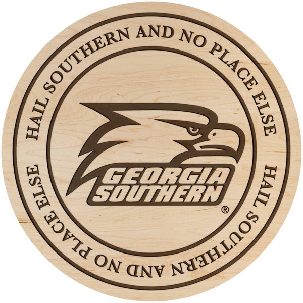 Georgia Southern University - Coaster - Athletic Eagle Head Logo with "HAIL SOUTHERN AND NO PLACE ELSE" - Cherry - by LazerEdge Coaster Shop LazerEdge Maple 