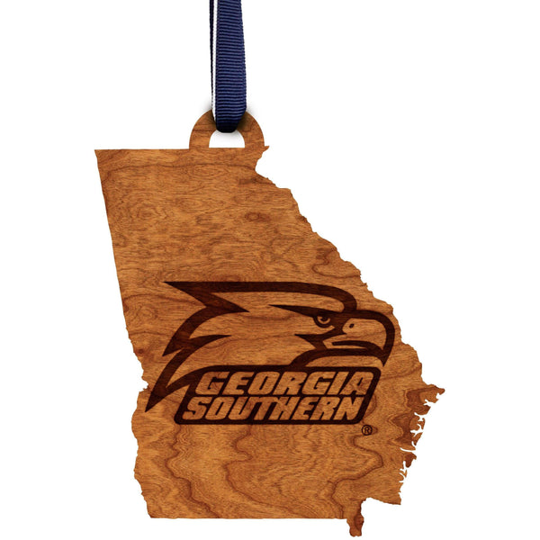 Georgia Southern University - Ornament - State Map with Eagle Head Logo Ornament Shop LazerEdge 