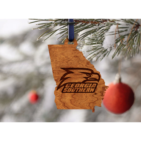 Georgia Southern University - Ornament - State Map with Eagle Head Logo Ornament Shop LazerEdge 