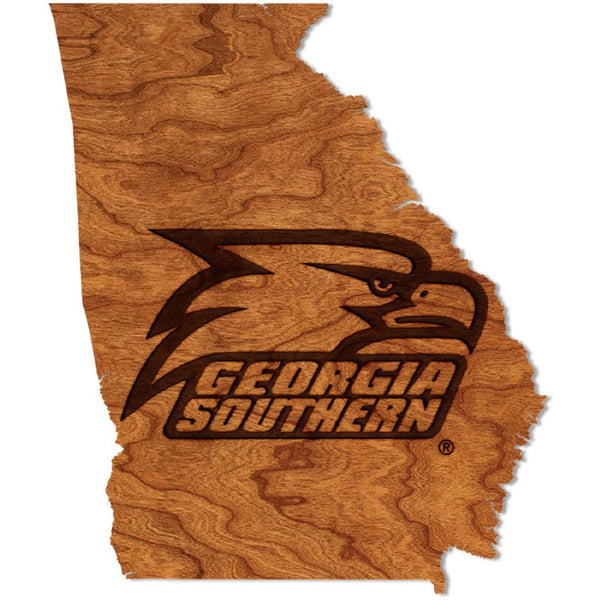Georgia Southern University - Wall Hanging - Crafted from Cherry or Maple Wood Wall Hanging Shop LazerEdge Standard Cherry Eagle Logo on State