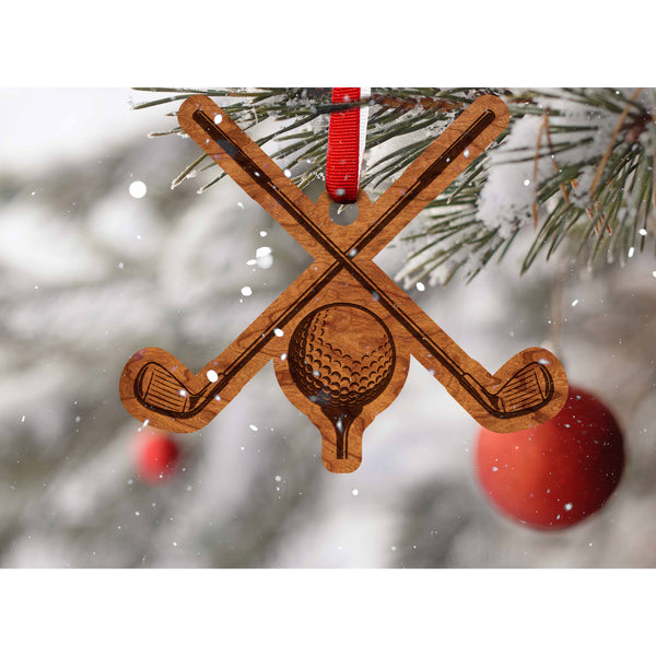 Golf Ornament - Crossed Clubs Ball and Tee Ornament LazerEdge 