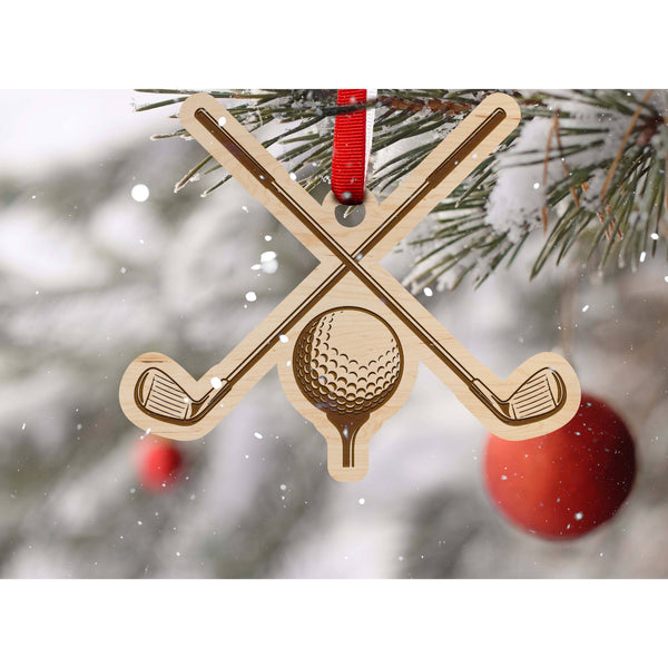 Golf Ornament - Crossed Clubs Ball and Tee Ornament LazerEdge 