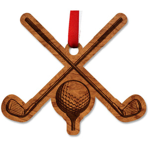 Golf Ornament - Crossed Clubs Ball and Tee Ornament LazerEdge Cherry 