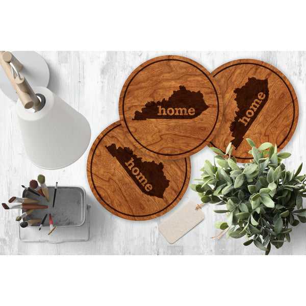 "Home" State Outline Cherry Coaster (Available In All 50 States) Coaster Shop LazerEdge KY - Kentucky Cherry 