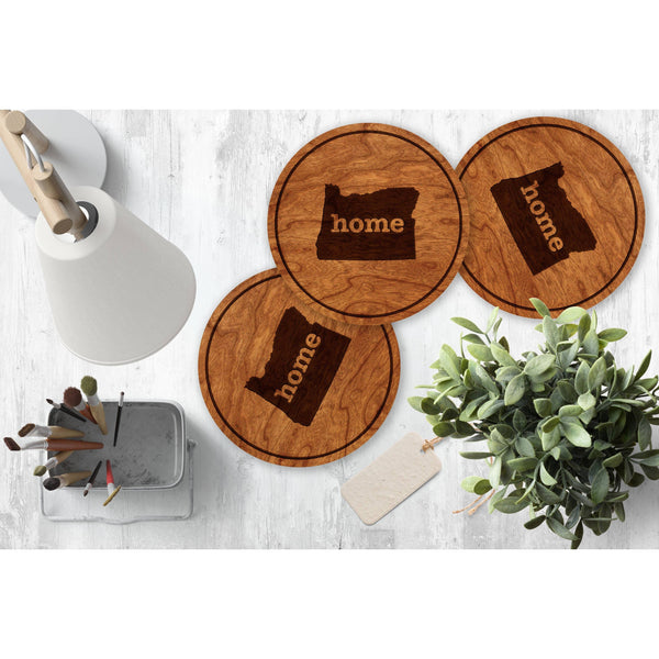 "Home" State Outline Cherry Coaster (Available In All 50 States) Coaster Shop LazerEdge OR - Oregon Cherry 