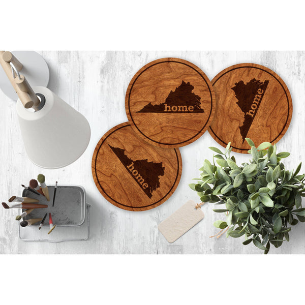 "Home" State Outline Cherry Coaster (Available In All 50 States) Coaster Shop LazerEdge VA - Virginia Cherry 
