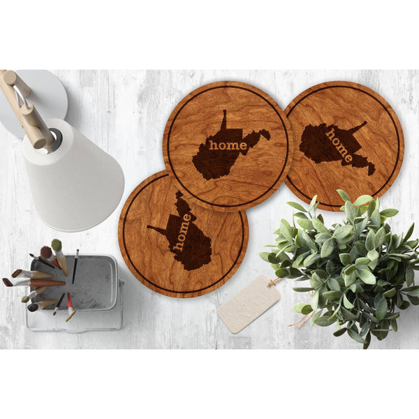 "Home" State Outline Cherry Coaster (Available In All 50 States) Coaster Shop LazerEdge WV - West Virginia Cherry 