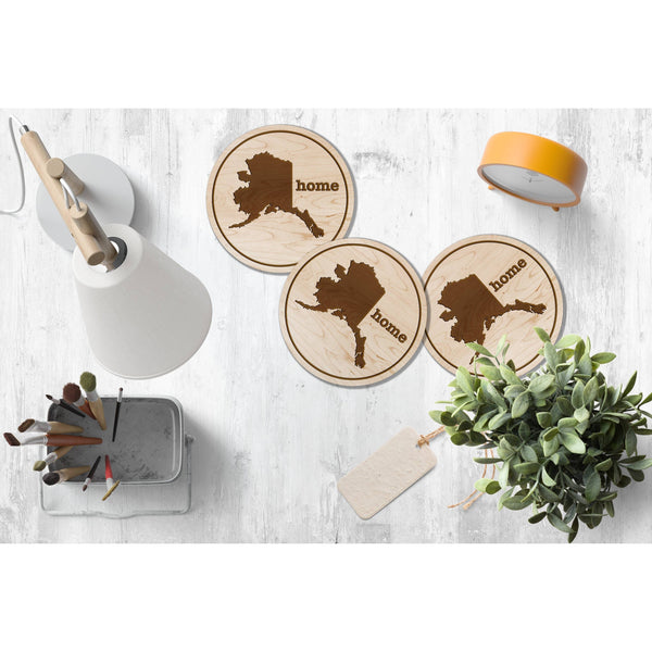 "Home" State Outline Maple Coaster (Available In All 50 States) Coaster Shop LazerEdge 