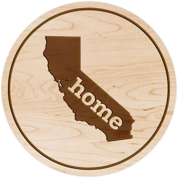 "Home" State Outline Maple Coaster (Available In All 50 States) Coaster Shop LazerEdge CA - California Maple 