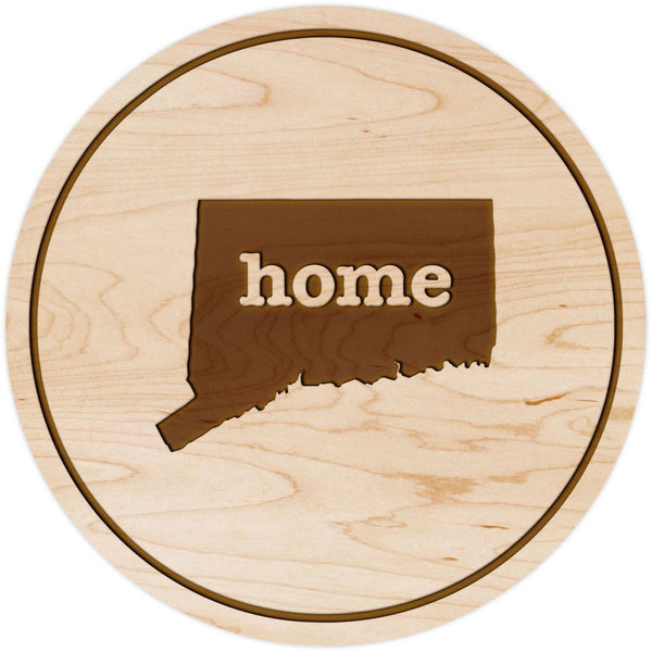 "Home" State Outline Maple Coaster (Available In All 50 States) Coaster Shop LazerEdge CT - Connecticut Maple 