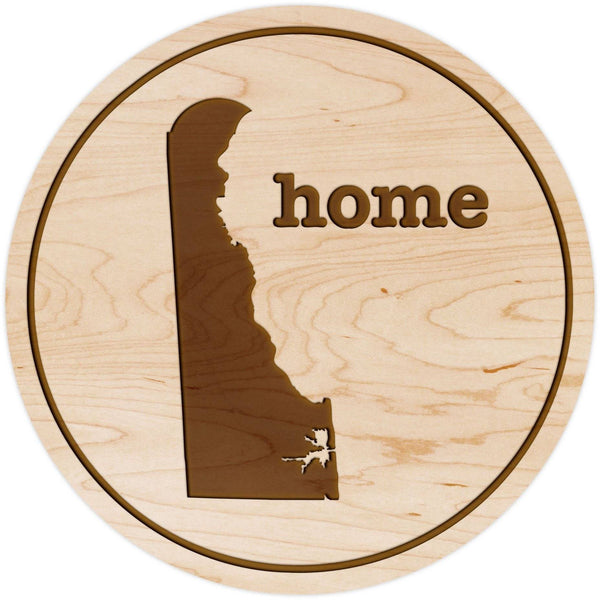 "Home" State Outline Maple Coaster (Available In All 50 States) Coaster Shop LazerEdge DE - Delaware Maple 