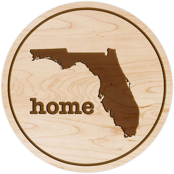 "Home" State Outline Maple Coaster (Available In All 50 States) Coaster Shop LazerEdge FL - Florida Maple 