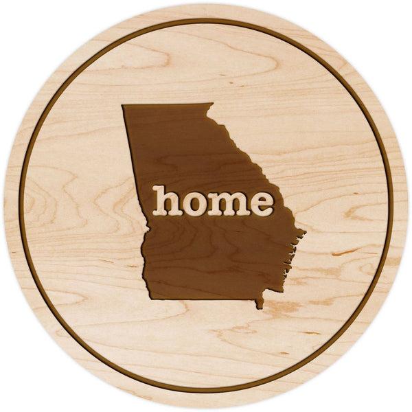 "Home" State Outline Maple Coaster (Available In All 50 States) Coaster Shop LazerEdge GA - Georgia Maple 