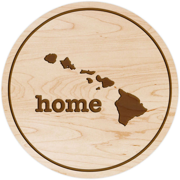 "Home" State Outline Maple Coaster (Available In All 50 States) Coaster Shop LazerEdge HI - Hawaii Maple 