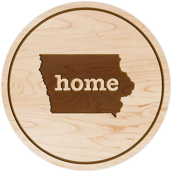 "Home" State Outline Maple Coaster (Available In All 50 States) Coaster Shop LazerEdge IA - Iowa Maple 