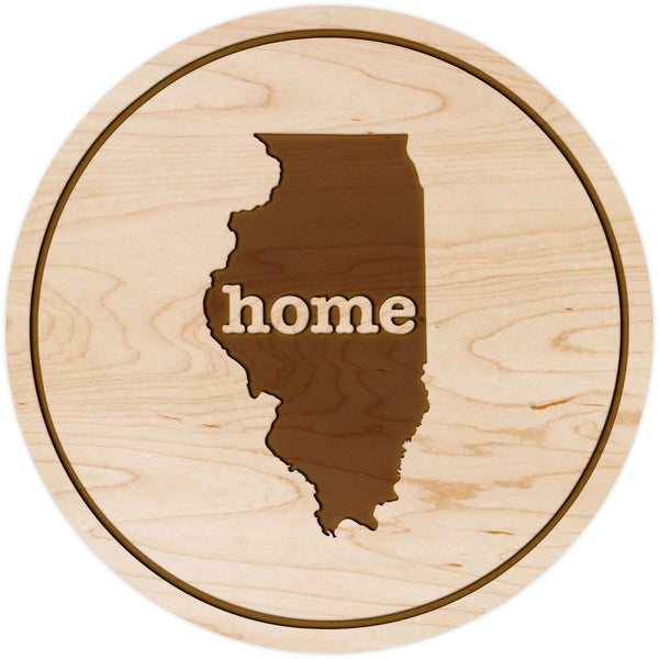 "Home" State Outline Maple Coaster (Available In All 50 States) Coaster Shop LazerEdge IL - Illinois Maple 