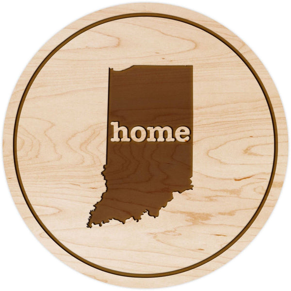 "Home" State Outline Maple Coaster (Available In All 50 States) Coaster Shop LazerEdge IN - Indiana Maple 