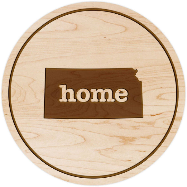 "Home" State Outline Maple Coaster (Available In All 50 States) Coaster Shop LazerEdge KS - Kansas Maple 