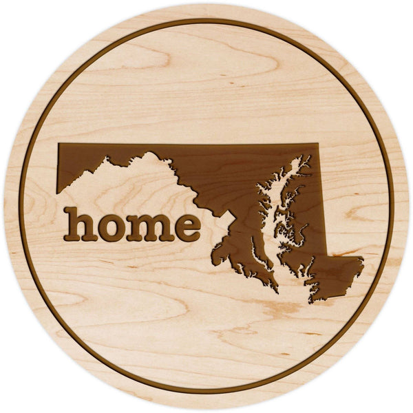 "Home" State Outline Maple Coaster (Available In All 50 States) Coaster Shop LazerEdge MD - Maryland Maple 