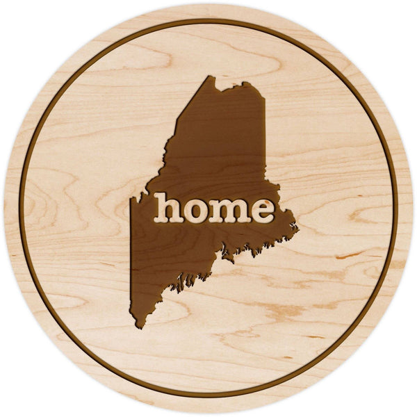 "Home" State Outline Maple Coaster (Available In All 50 States) Coaster Shop LazerEdge ME - Maine Maple 
