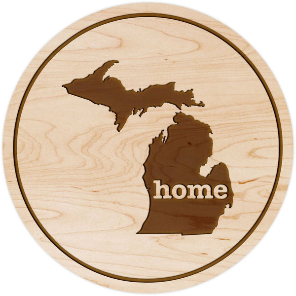 "Home" State Outline Maple Coaster (Available In All 50 States) Coaster Shop LazerEdge MI - Michigan Maple 