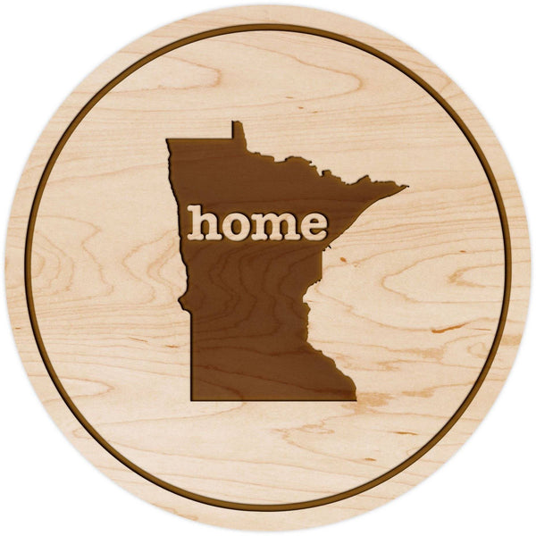 "Home" State Outline Maple Coaster (Available In All 50 States) Coaster Shop LazerEdge MN - Minnesota Maple 