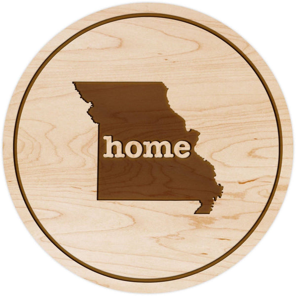 "Home" State Outline Maple Coaster (Available In All 50 States) Coaster Shop LazerEdge MO - Missouri Maple 