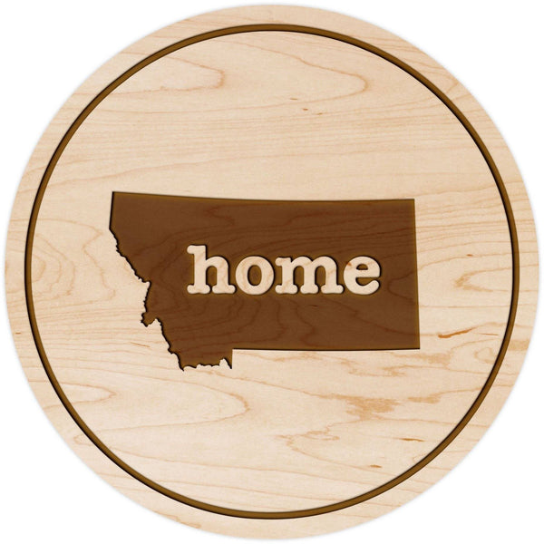 "Home" State Outline Maple Coaster (Available In All 50 States) Coaster Shop LazerEdge MT - Montana Maple 