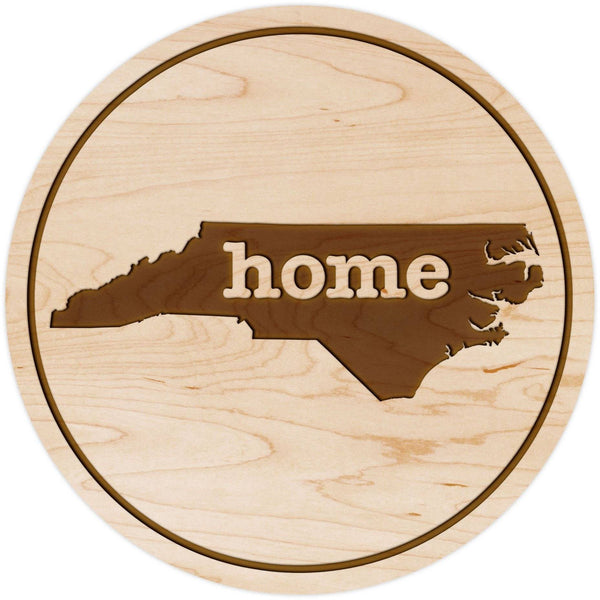"Home" State Outline Maple Coaster (Available In All 50 States) Coaster Shop LazerEdge NC - North Carolina Maple 