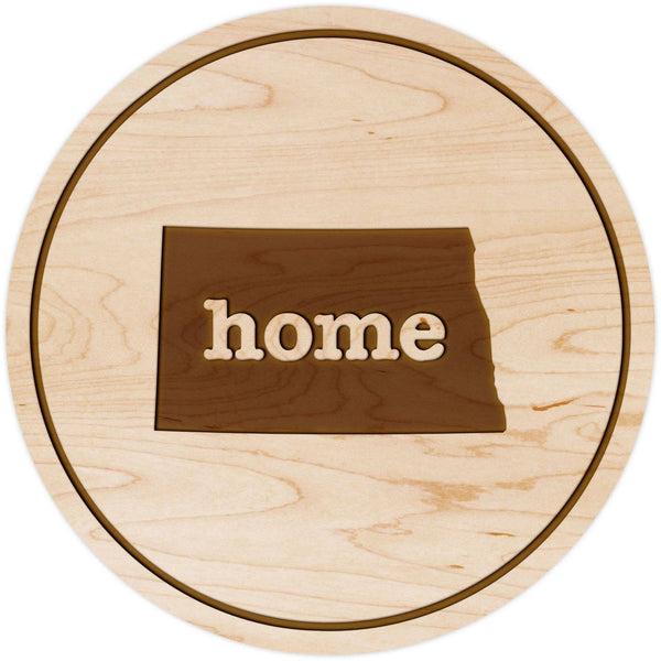 "Home" State Outline Maple Coaster (Available In All 50 States) Coaster Shop LazerEdge ND - North Dakota Maple 