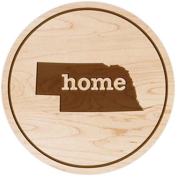 "Home" State Outline Maple Coaster (Available In All 50 States) Coaster Shop LazerEdge NE - Nebraska Maple 