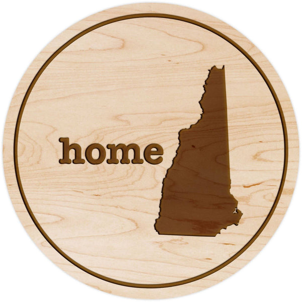 "Home" State Outline Maple Coaster (Available In All 50 States) Coaster Shop LazerEdge NH - New Hampshire Maple 