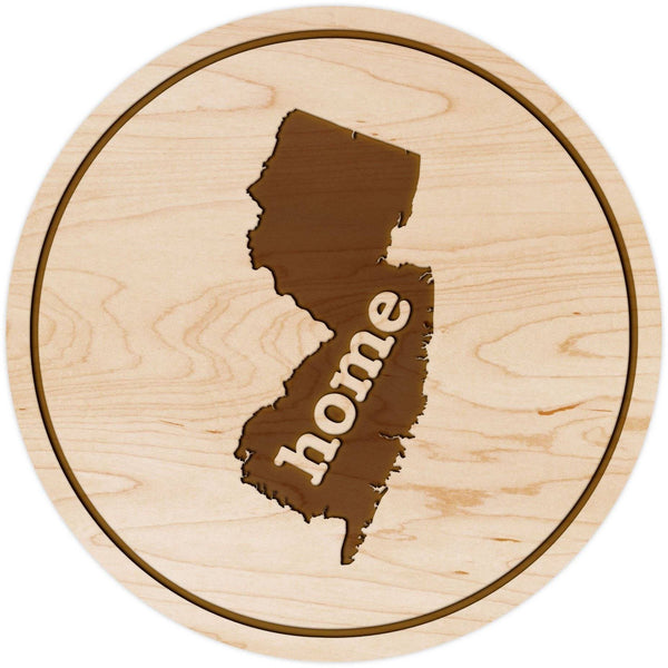 "Home" State Outline Maple Coaster (Available In All 50 States) Coaster Shop LazerEdge NJ - New Jersey Maple 