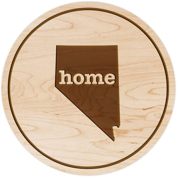 "Home" State Outline Maple Coaster (Available In All 50 States) Coaster Shop LazerEdge NV - Nevada Maple 