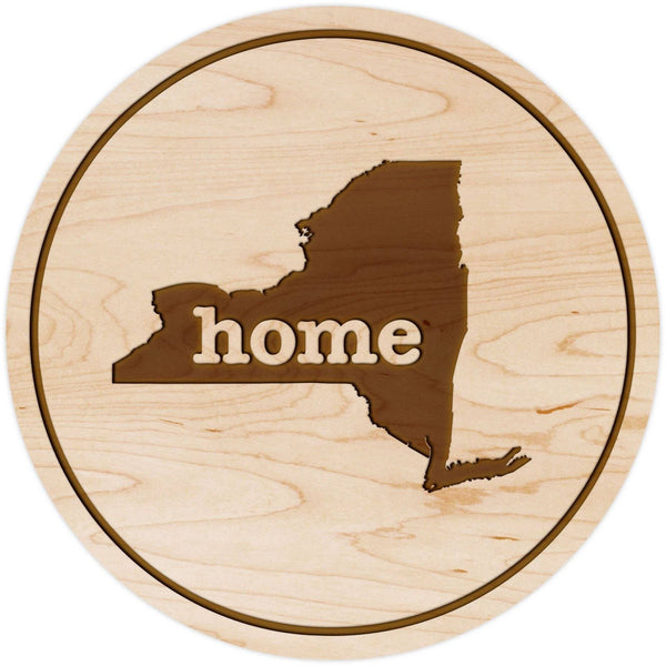"Home" State Outline Maple Coaster (Available In All 50 States) Coaster Shop LazerEdge NY - New York Maple 
