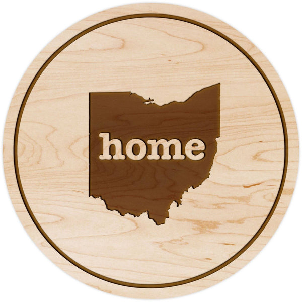 "Home" State Outline Maple Coaster (Available In All 50 States) Coaster Shop LazerEdge OH - Ohio Maple 