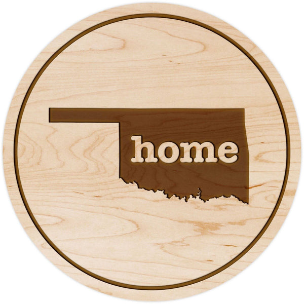 "Home" State Outline Maple Coaster (Available In All 50 States) Coaster Shop LazerEdge OK - Oklahoma Maple 