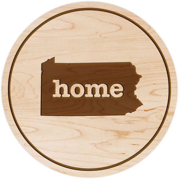 "Home" State Outline Maple Coaster (Available In All 50 States) Coaster Shop LazerEdge PA - Pennsylvania Maple 