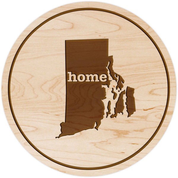 "Home" State Outline Maple Coaster (Available In All 50 States) Coaster Shop LazerEdge RI - Rhode Island Maple 