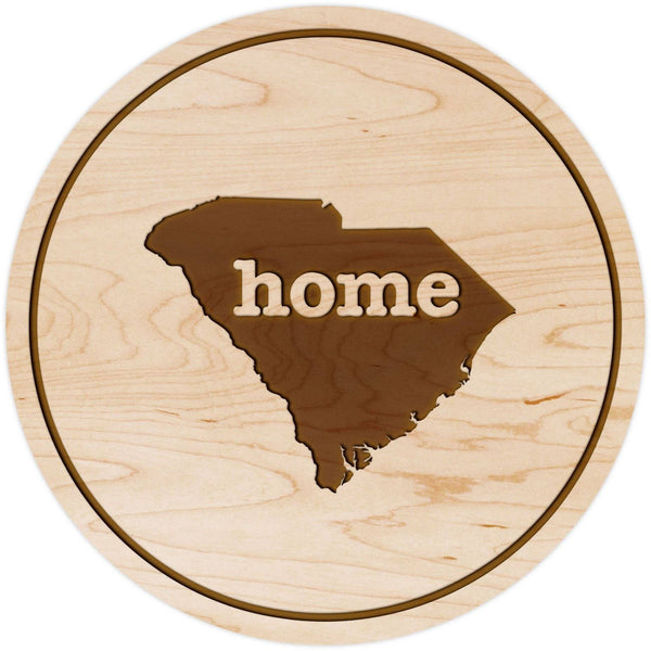 "Home" State Outline Maple Coaster (Available In All 50 States) Coaster Shop LazerEdge SC - South Carolina Maple 