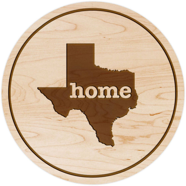 "Home" State Outline Maple Coaster (Available In All 50 States) Coaster Shop LazerEdge TX - Texas Maple 