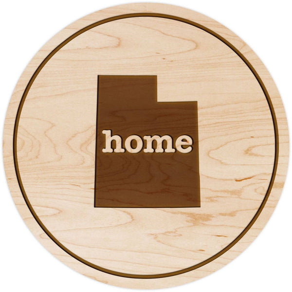 "Home" State Outline Maple Coaster (Available In All 50 States) Coaster Shop LazerEdge UT - Utah Maple 