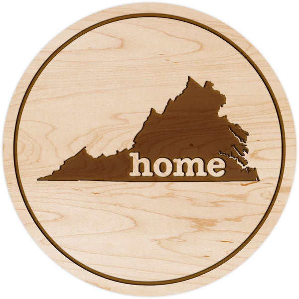 "Home" State Outline Maple Coaster (Available In All 50 States) Coaster Shop LazerEdge VA - Virginia Maple 
