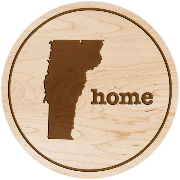 "Home" State Outline Maple Coaster (Available In All 50 States) Coaster Shop LazerEdge VT - Vermont Maple 