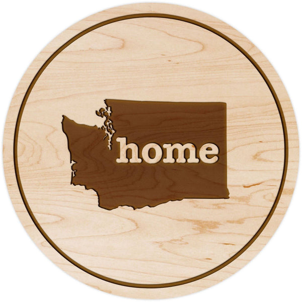 "Home" State Outline Maple Coaster (Available In All 50 States) Coaster Shop LazerEdge WA - Washington Maple 