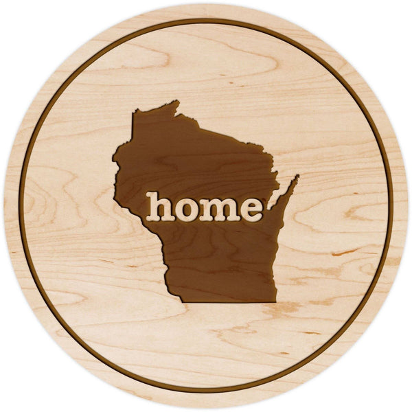 "Home" State Outline Maple Coaster (Available In All 50 States) Coaster Shop LazerEdge WI - Wisconsin Maple 
