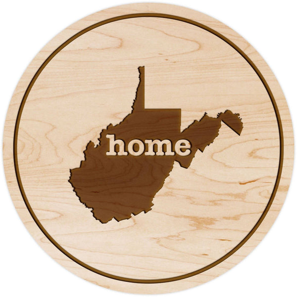 "Home" State Outline Maple Coaster (Available In All 50 States) Coaster Shop LazerEdge WV - West Virginia Maple 
