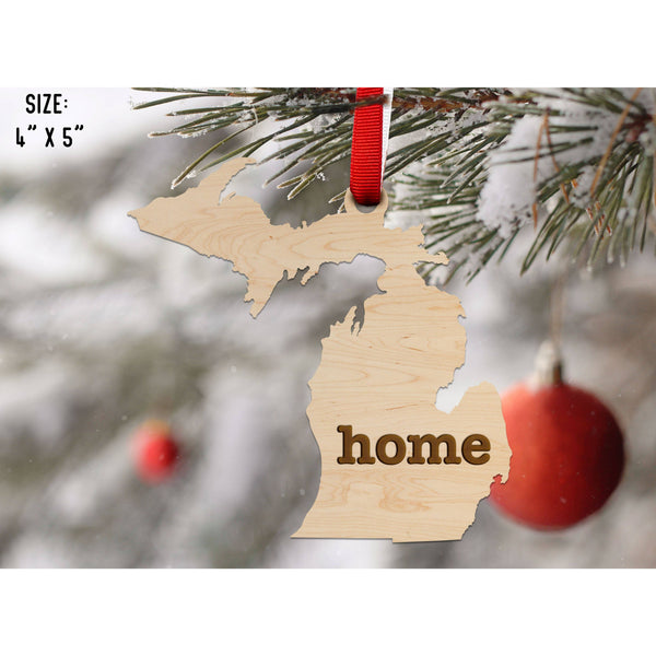 "Home" State Outline Maple Ornament (Available In All 50 States ) Ornament Shop LazerEdge MI - Michigan Maple 